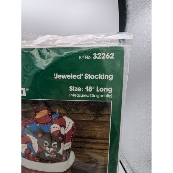 Bucilla Gallery Of Stitches Christmas Jeweled Stocking Kit #32262  18" Long - Picture 4 of 5